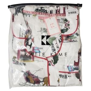Katie Kime Pajama Set Holiday Toile Long Sleeve Button-Up & Pants NWT